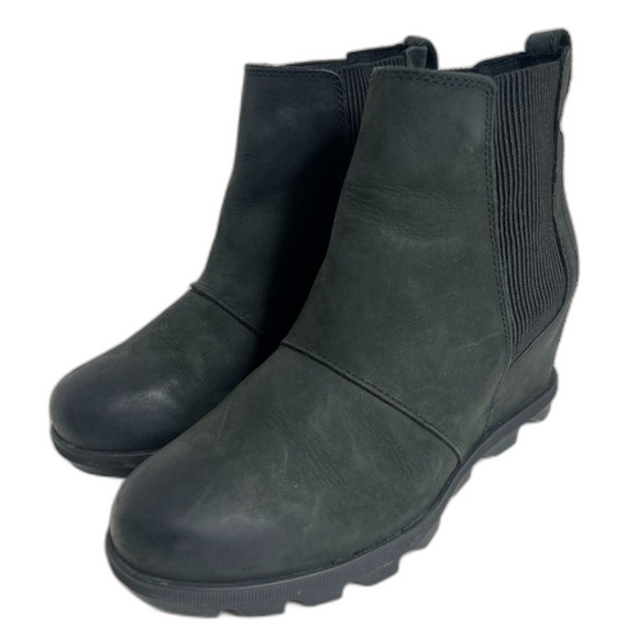 Sorel Women's Joan of Arctic Wedge Bootie Black Leather Ankle Boot Size 9 - Picture 2 of 10